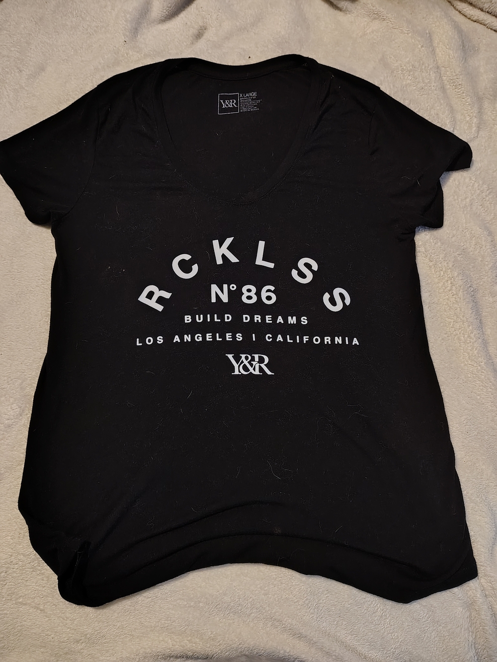 Women's Young & Reckless Black Scoop Neck Tee with White RCKLSS N°86 Graphic